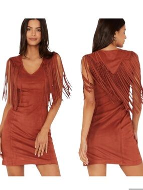 Idyllwind Lady Bird Fringe Dress Faux Suede Western Festival Boho Large Rust